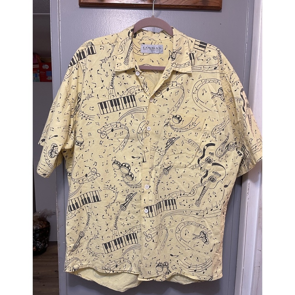 Lawman Yellow Short Sleeve Music Themed Shirt Mens 2XL